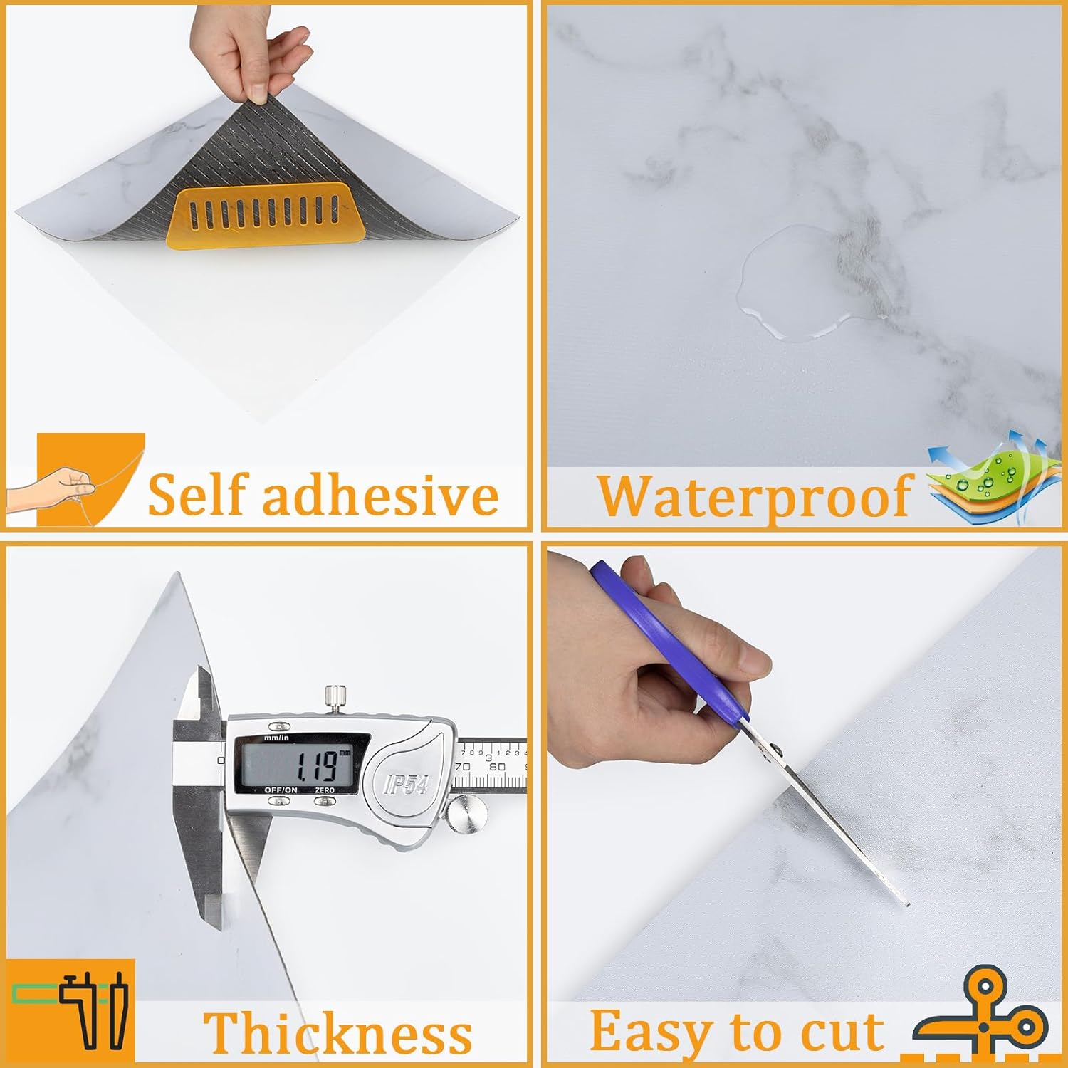 Vinyl Flooring Self Adhesive Floor Tile White Marble Peel and Stick Floor Stickers Waterproof for Kitchen Living Room Bathroom 30X30cm 20pcs-5