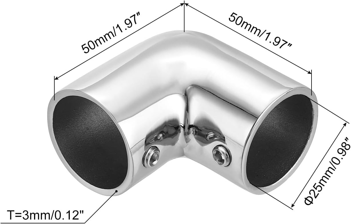 sourcing map 2pcs Boat Handrail Fitting, 2-Way Elbow Pipe Connector Marine Grade 316 Stainless Steel Pipe Fitting Connector 2.6mm for 1inch OD Tube Shelves Display Racks-1