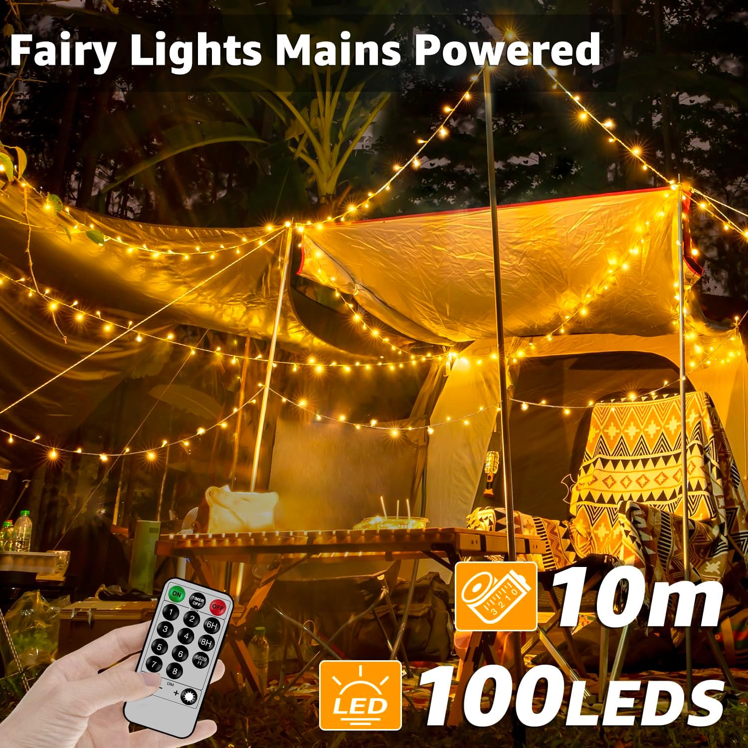 SKYELE Fairy Lights, 10m 100 LEDs Waterproof Outdoor Fairy Lights Plug in, Remote Control/8 Modes/Timer Warm White String Lights Mains Powered for Outside Indoor Garden Tree Wedding Party Decorations-1