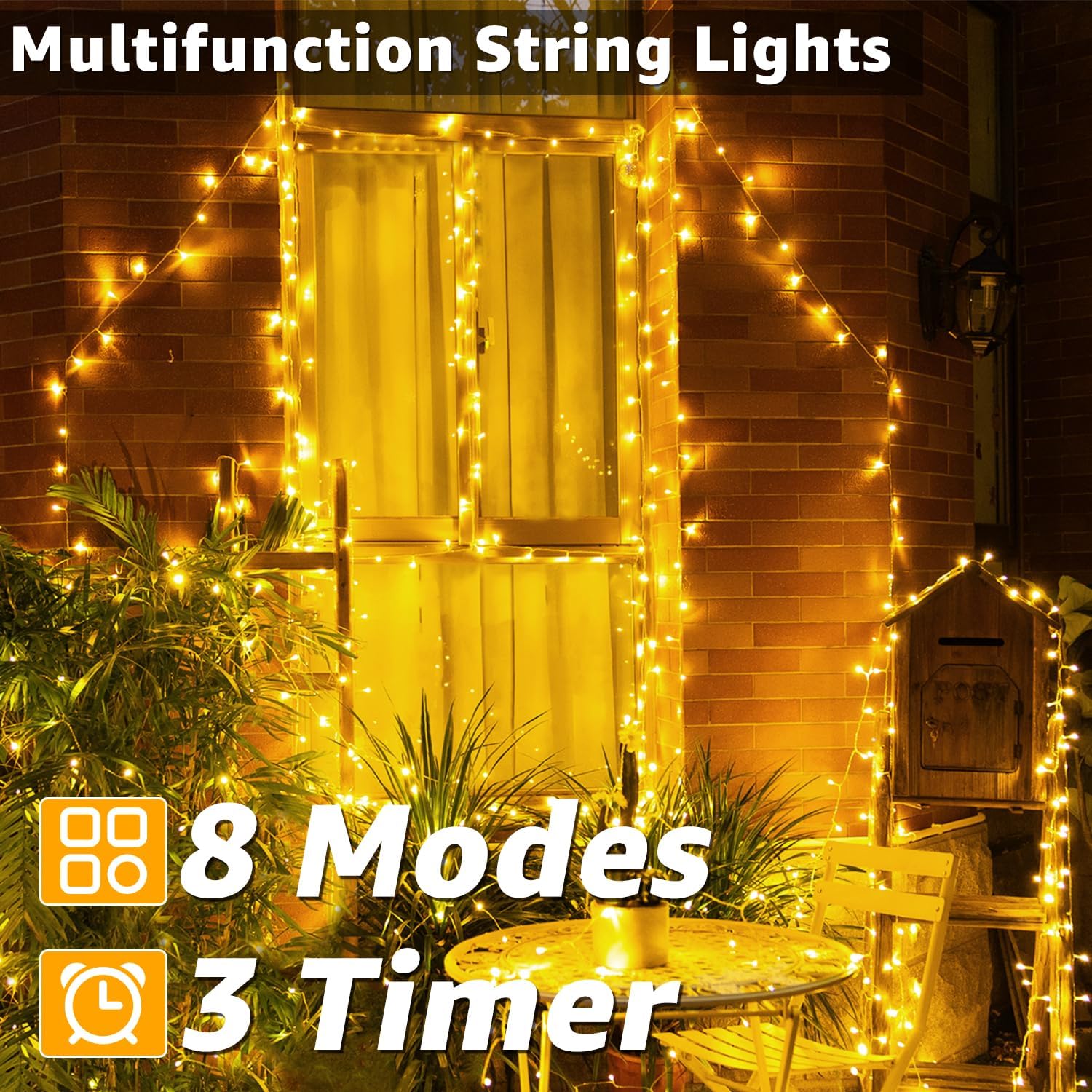 SKYELE Fairy Lights, 10m 100 LEDs Waterproof Outdoor Fairy Lights Plug in, Remote Control/8 Modes/Timer Warm White String Lights Mains Powered for Outside Indoor Garden Tree Wedding Party Decorations-2