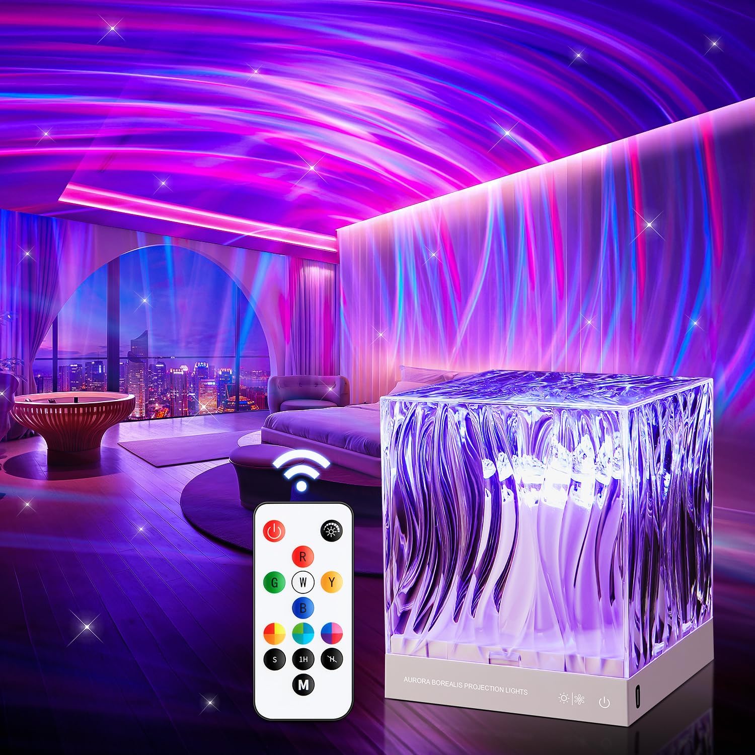 Northern Lights Projector+162 Modes, 10 Brightness Sensory Lights+Remote, Quiet Night Light Projector for Bedroom Lights, Projector Light, Mood Lighting Ambient Lighting, Lamp for Bedroom Galaxy Light-0