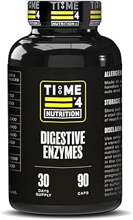 Time 4 Digestive Enzymes with Betaine Hydrochloride, Ox Bile Salts, Protease, Amylase, Lipase, Lactase & Proteolytic Enzymes Papaine & Bromelaine 90 Capsules 30 Day Supply Relieve Bloating & Gas