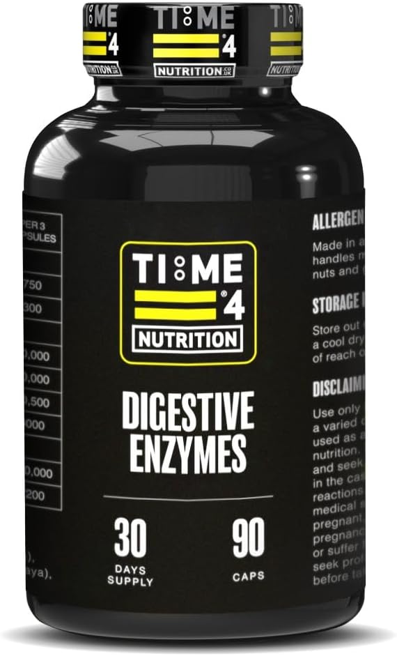 Time 4 Digestive Enzymes with Betaine Hydrochloride, Ox Bile Salts, Protease, Amylase, Lipase, Lactase & Proteolytic Enzymes Papaine & Bromelaine 90 Capsules 30 Day Supply Relieve Bloating & Gas-0