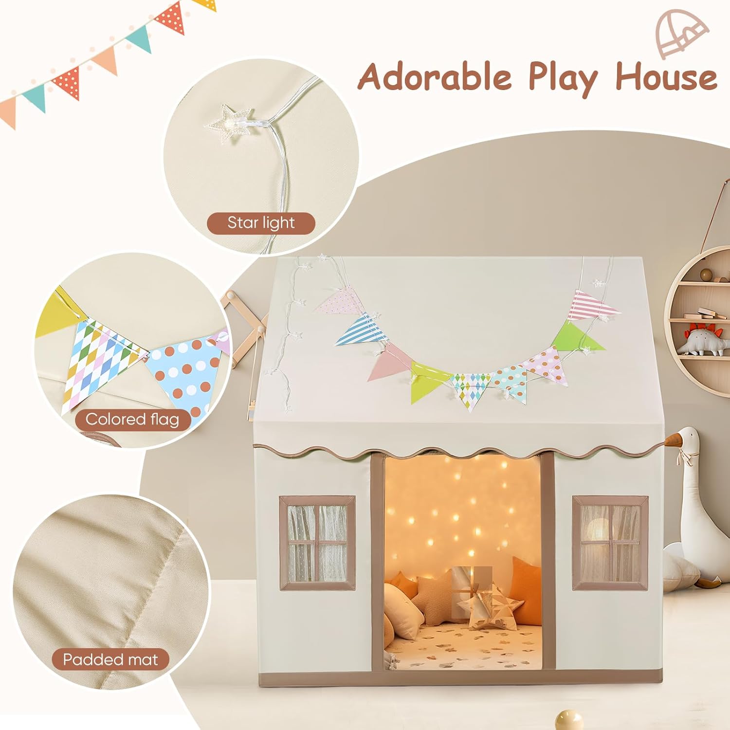 Tanniws Play House Tent for children Inner Tents children's Playhouse Foldable Play Tent Indoor play tent Natural Fabric Canvas Tent for girls and boys-2