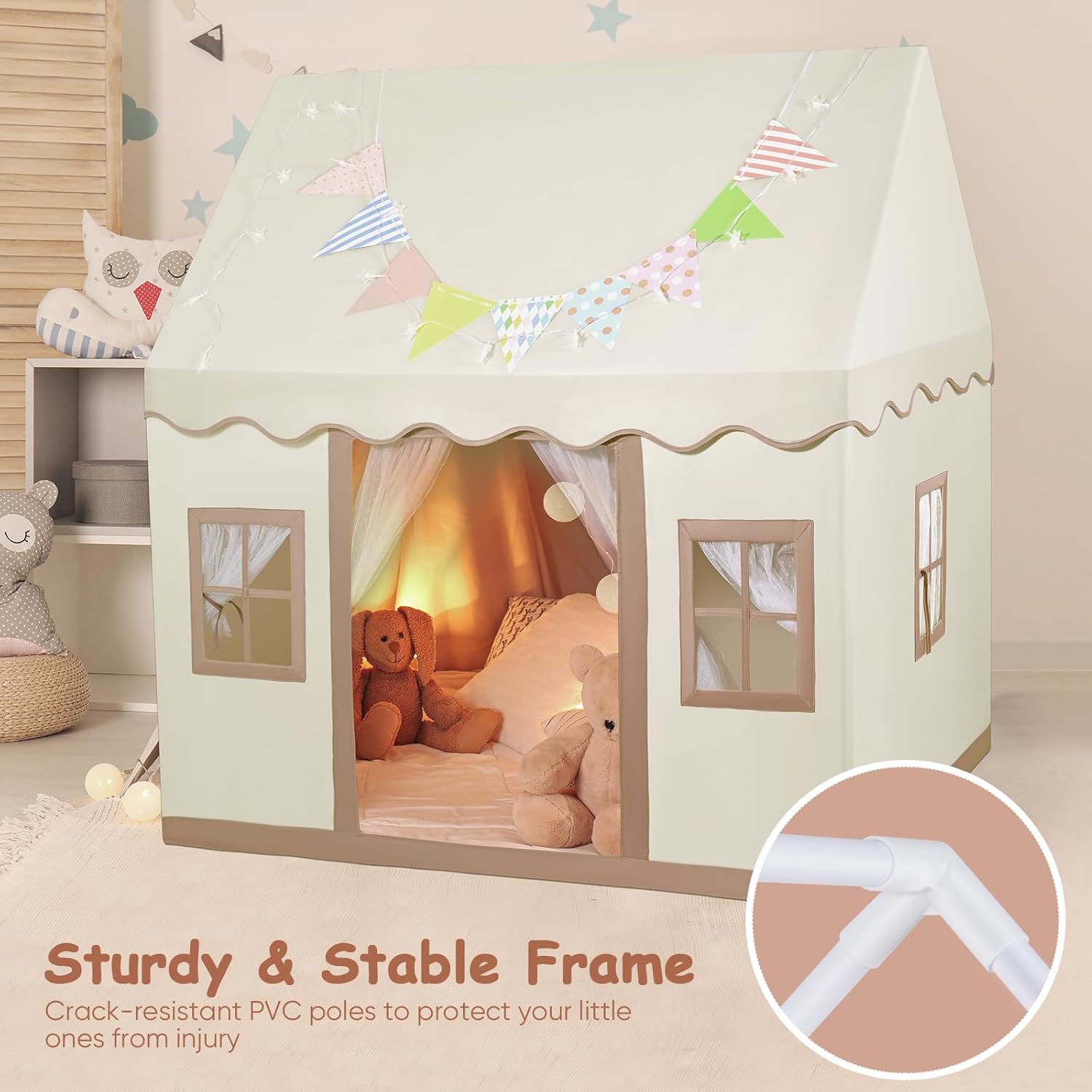 Tanniws Play House Tent for children Inner Tents children's Playhouse Foldable Play Tent Indoor play tent Natural Fabric Canvas Tent for girls and boys-5