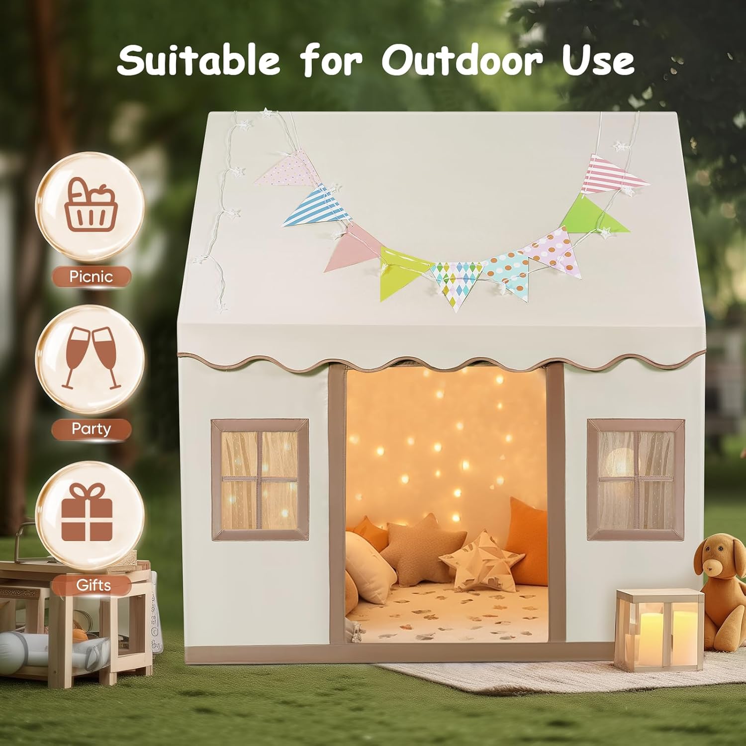 Tanniws Play House Tent for children Inner Tents children's Playhouse Foldable Play Tent Indoor play tent Natural Fabric Canvas Tent for girls and boys-6