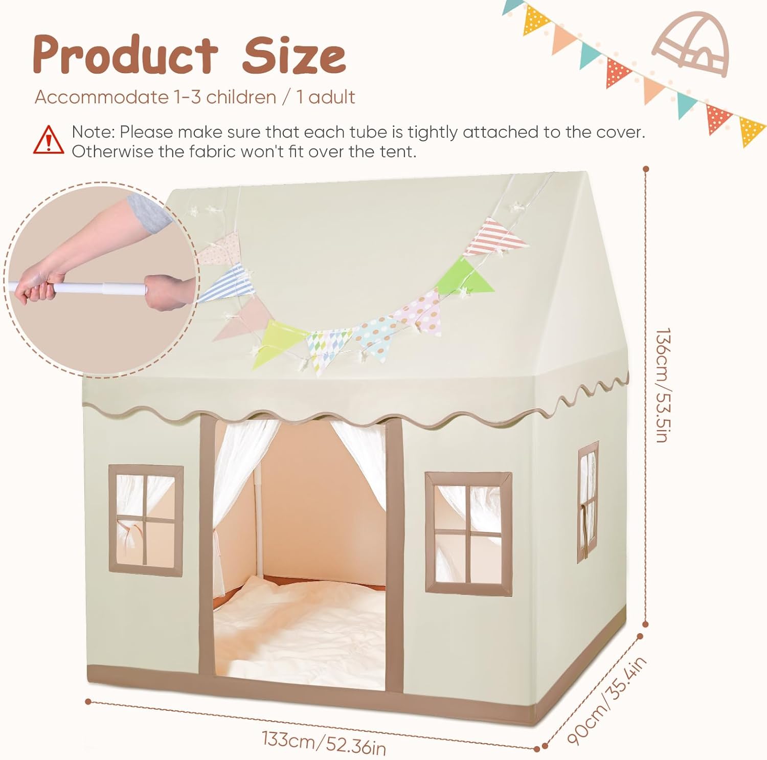 Tanniws Play House Tent for children Inner Tents children's Playhouse Foldable Play Tent Indoor play tent Natural Fabric Canvas Tent for girls and boys-8