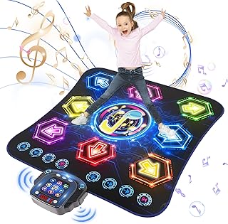 Dance Mat, 2024 Light Up 8-Button Dance Pad with Wireless Bluetooth, Upgraded Flowing Light Control System with Stands, Kids Toys Music Games Birthday for 3-12 Year Old Boys Girls