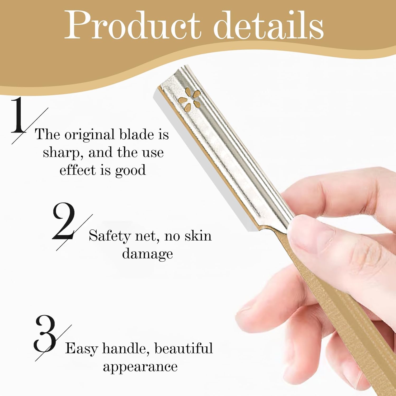 5Pcs Beard Mustache Straight Edge Razors, Golden Men's Beards Edgers Trimmer Shaping Tool Eyebrow Razor Stainless Steel Blade for Facial Hair Fuzz Remover Hair Shaver, Replacement for Grooming Styling-3