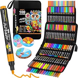 NICETY 100 Colours Acrylic Paint Pens - 3mm Medium Tip Paint Markers for Rock Painting, Stone, Glass, Wood, Porcelain, Ceramic, Fabric - Water-Based Acrylic Pens for Adults