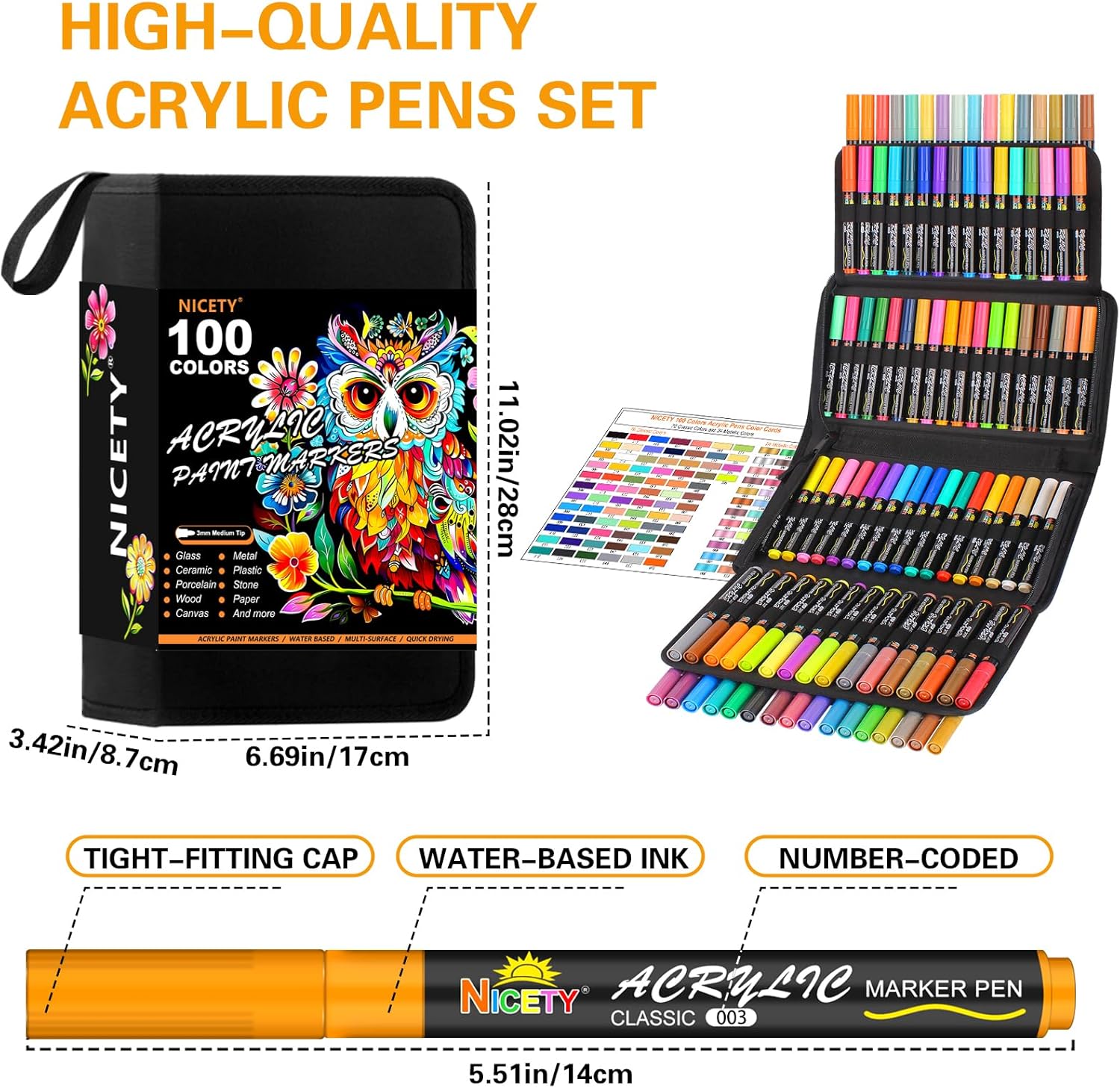 NICETY 100 Colours Acrylic Paint Pens - 3mm Medium Tip Paint Markers for Rock Painting, Stone, Glass, Wood, Porcelain, Ceramic, Fabric - Water-Based Acrylic Pens for Adults-7