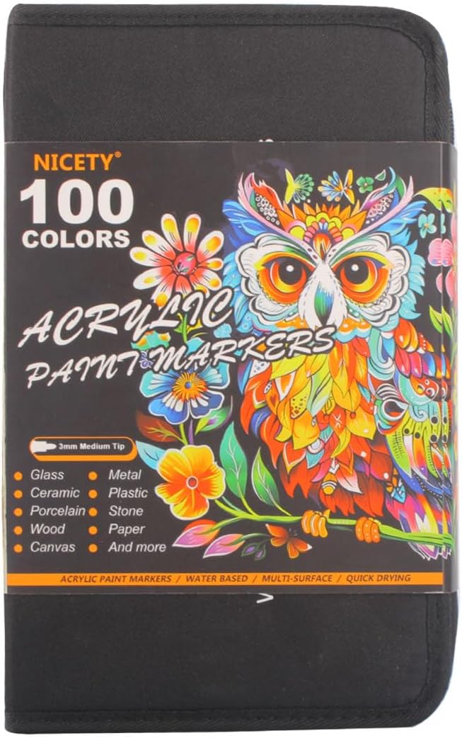 NICETY 100 Colours Acrylic Paint Pens - 3mm Medium Tip Paint Markers for Rock Painting, Stone, Glass, Wood, Porcelain, Ceramic, Fabric - Water-Based Acrylic Pens for Adults-9