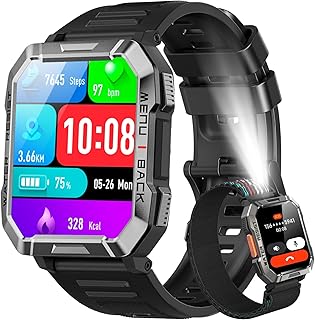 Blackview Military Smart Watch for Men (Answer/Make Call), 2.01" HD Outdoor Tactical Fitness Watch with Flashlight/100 Day Battery/Compass/Heart Rate/SpO2/Sleep, 113+ Sports Smartwatch for Android iOS