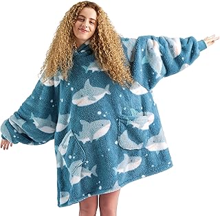 Bedsure Shark Blanket Hoodie for Women, Wearable Blanket Adult, Hooded Blanket Ultra Soft Cozy, Oversized Blanket Hoodie