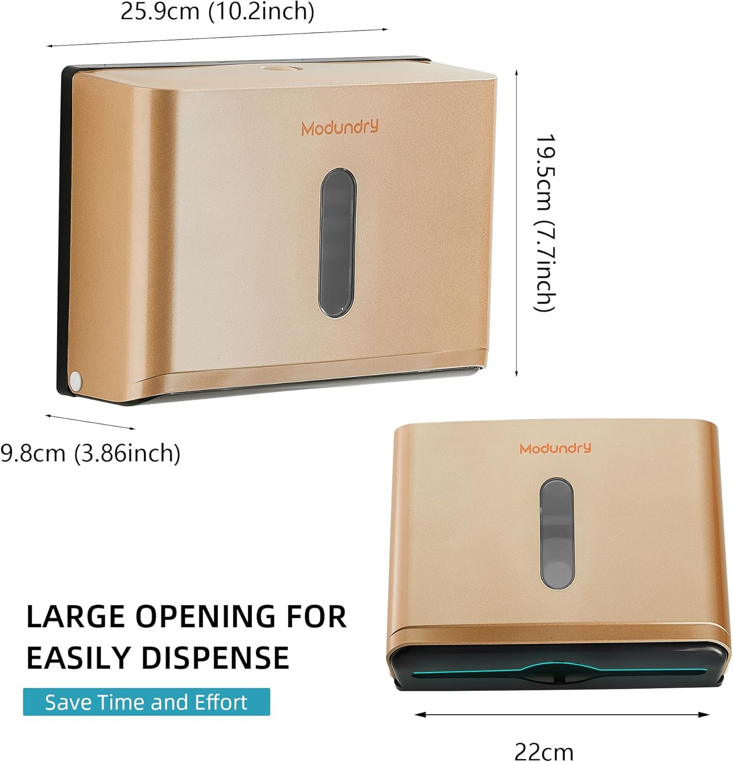 Modundry Paper Towel Dispenser, Wall-Mounted Multifold Hand Paper Towel Dispenser, Commercial Hand Towel Dispenser for Kitchen Bathroom Hotel Resturant, Holds 200 Paper,Gold-4