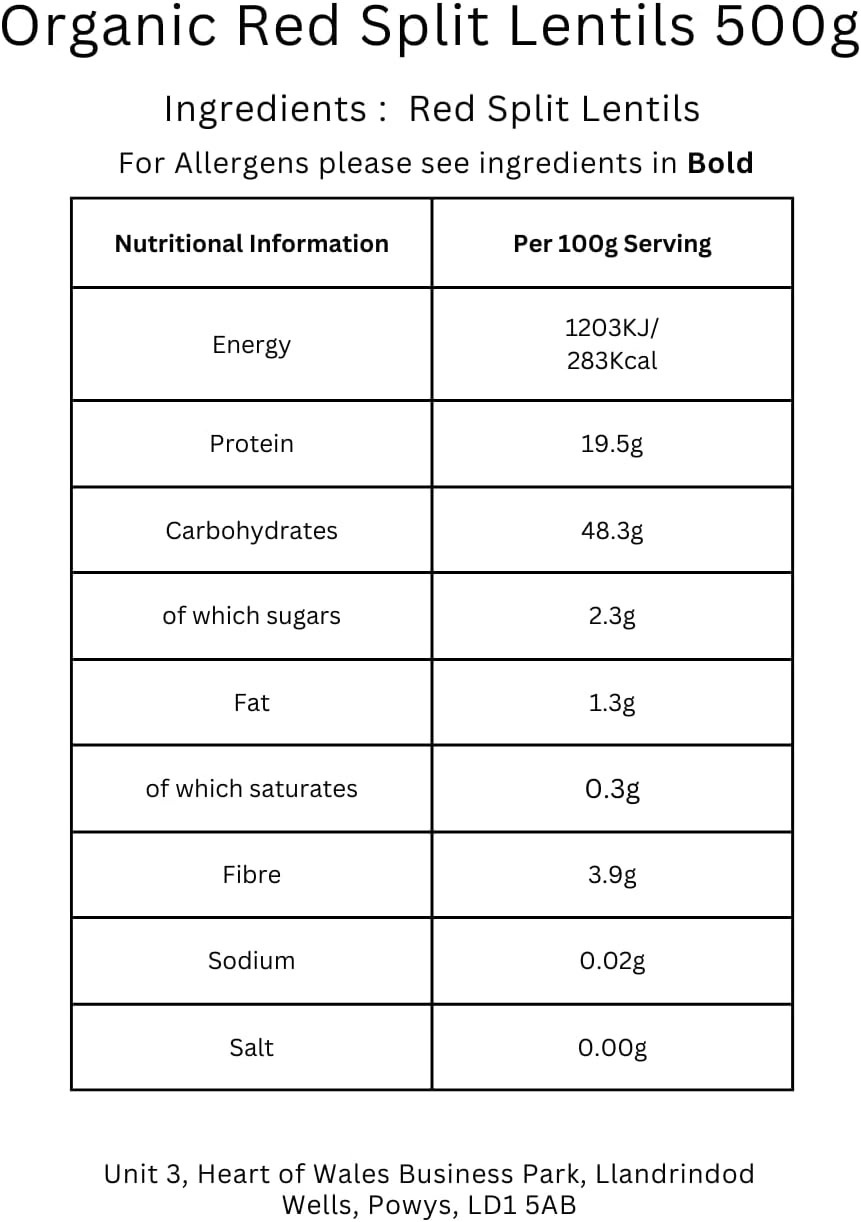 Minton & Donello - Organic Red Split Lentils, Quick Cooking, Rich in Protein, 6 x 500g-1
