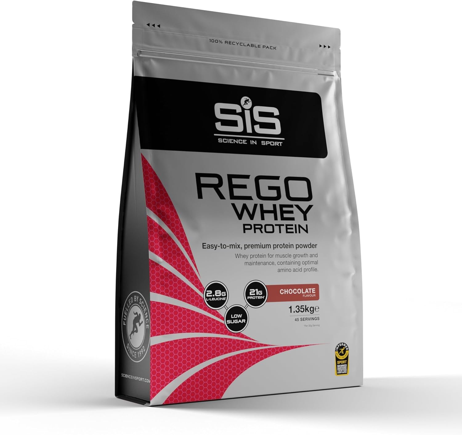 Science In Sport REGO Whey Protein Powder | Muscle Building & Recovery with BCAA Amino Acids | Chocolate Flavour, 1.35 kg, 45 Servings-0