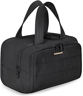 bagsmart Travel Toiletry Bag, Lightweight Large Wide-Open Travel Bag for Women, Puffy Cosmetic Makeup Bag Organizer with Handle for Accessories,Essentials, Toiletries, Black