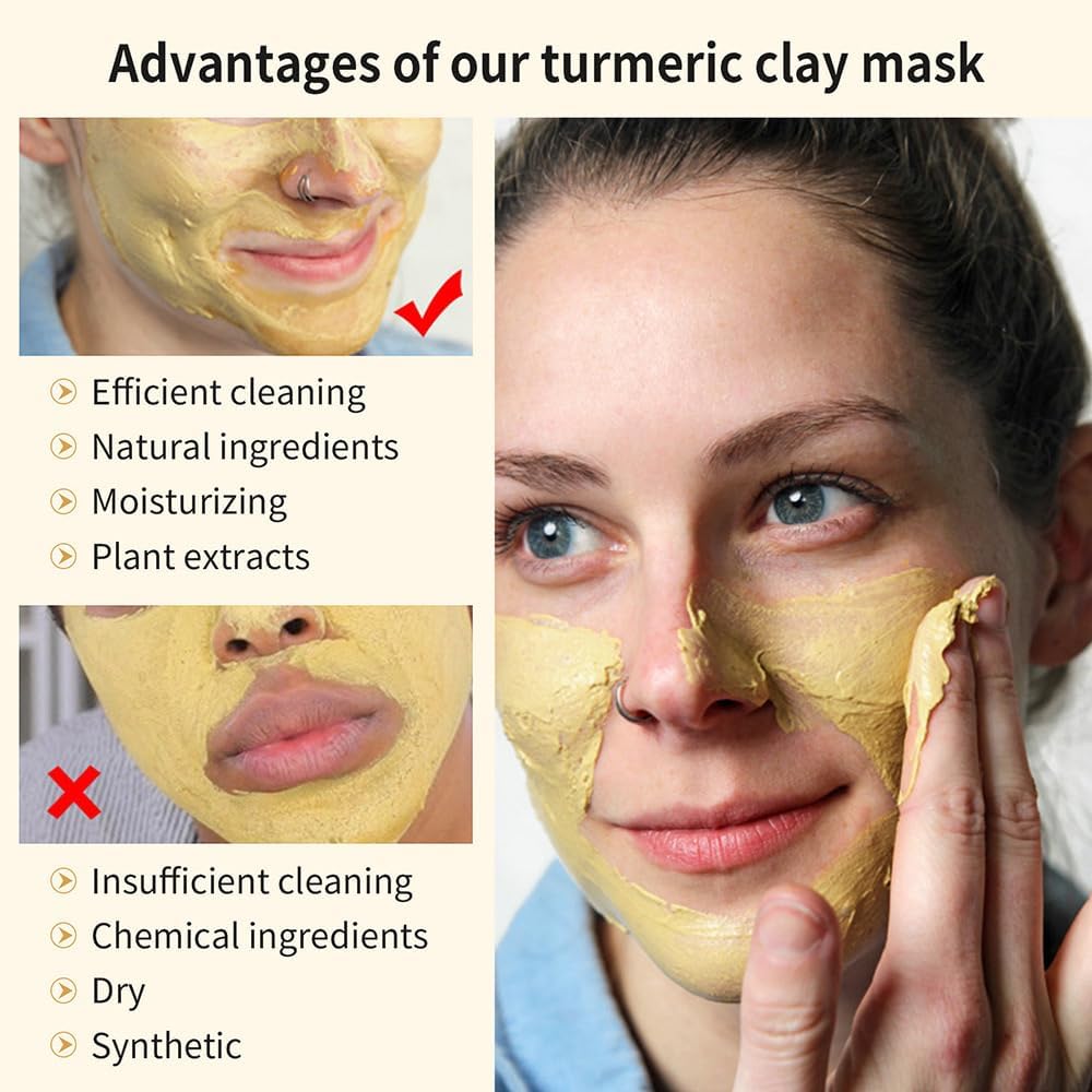 Turmeric Clay Mask-Organic Face Masks Skincare With Vitamin C Helps To Reduce Acne And Dark Spots,Anti-Aging,Firms Skin,Blackhead Remover,Even Out Skin Tone-Turmeric Clay Face Mask (100g)-3