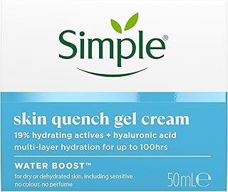 Simple Water Boost Skin Quench Gel Face Cream with 19% Hydrating Actives and Hyaluronic Acid Moisturiser for Dry Skin 50 ml