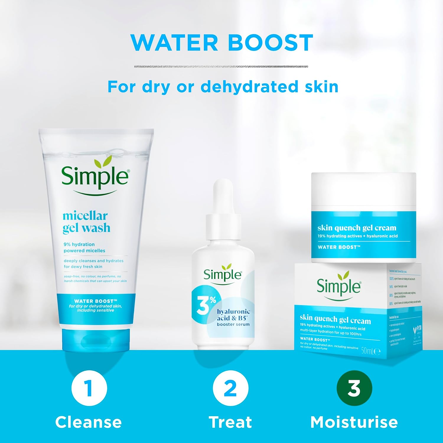 Simple Water Boost Skin Quench Gel Face Cream with 19% Hydrating Actives and Hyaluronic Acid Moisturiser for Dry Skin 50 ml-2