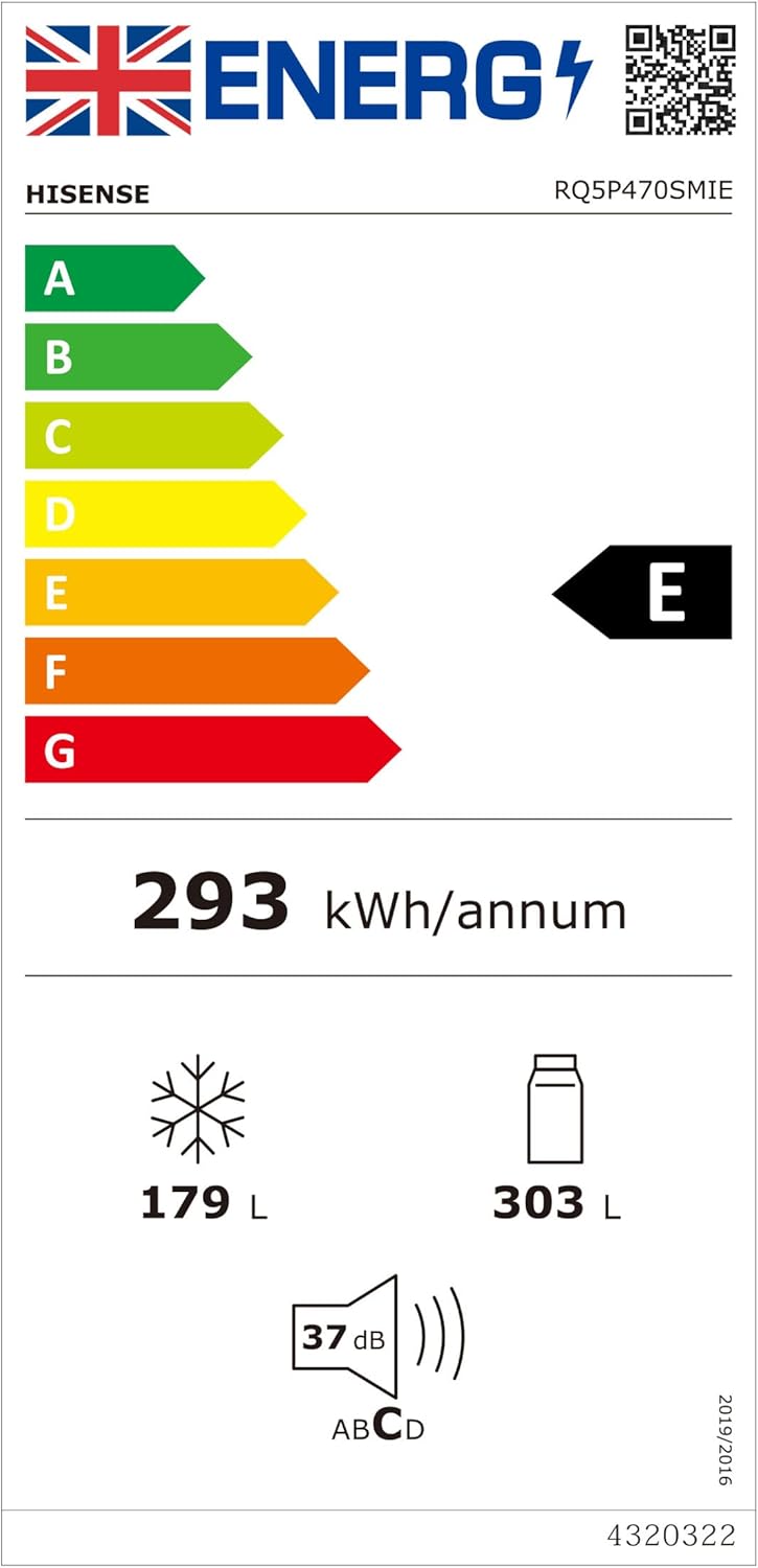 Hisense RQ5P470SMIE Wifi Connected American Fridge Freezer Cross Door with Water Dispenser, No Frost, 482 liters, Stainless Steel - E Rated, Noise level: 37 decibels, H178.5 x W79.4 x D69.8 (cm)-11