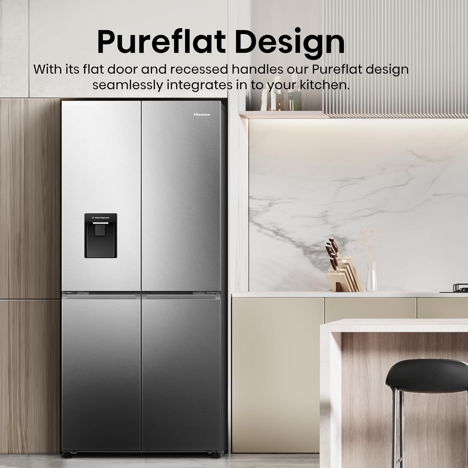 Hisense RQ5P470SMIE Wifi Connected American Fridge Freezer Cross Door with Water Dispenser, No Frost, 482 liters, Stainless Steel - E Rated, Noise level: 37 decibels, H178.5 x W79.4 x D69.8 (cm)-3