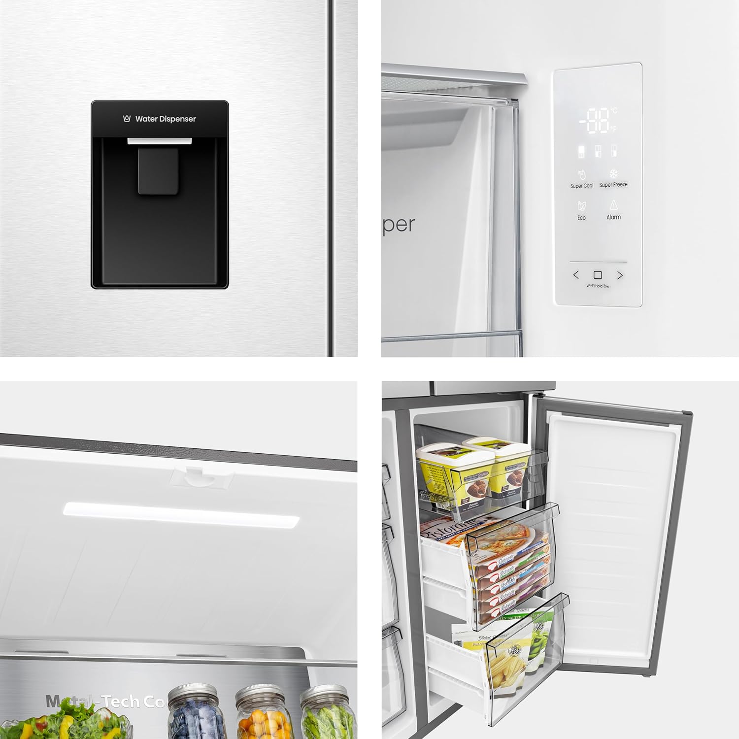 Hisense RQ5P470SMIE Wifi Connected American Fridge Freezer Cross Door with Water Dispenser, No Frost, 482 liters, Stainless Steel - E Rated, Noise level: 37 decibels, H178.5 x W79.4 x D69.8 (cm)-9