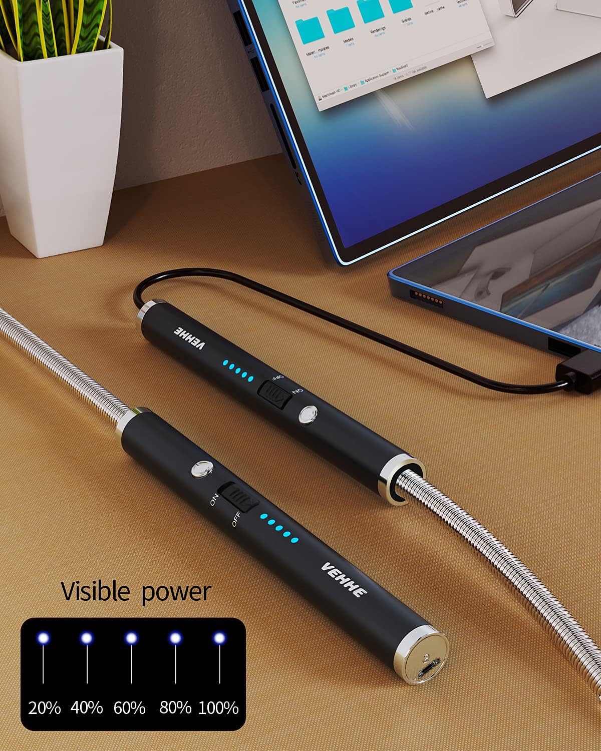 VEHHE Candle Lighter, Electric Lighter Rechargeable USB Lighter with 360° Long Flexible Neck, Arc Windproof Lighter with LED Battery Display, for BBQ Camping Light Candles Gas Stoves-3