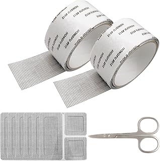 CYZBL 2 Rolls Window Screen Repair Tape 4.8CMx2M, Mosquito Net Tape with Repair Stickers and scissor, Self-Adhesive Fiberglass Mesh Tape, Insect Screen Repair for Curtain and Fences