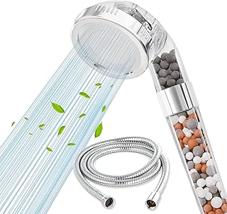 VEHHE Shower Head and Hose, High Pressure Filter Shower Head 3 Mode Boosting with Beads, Handheld Powerful Flow Showerheads Hard Water Softener with Extra Replaceable Accessories for Children Pet Home