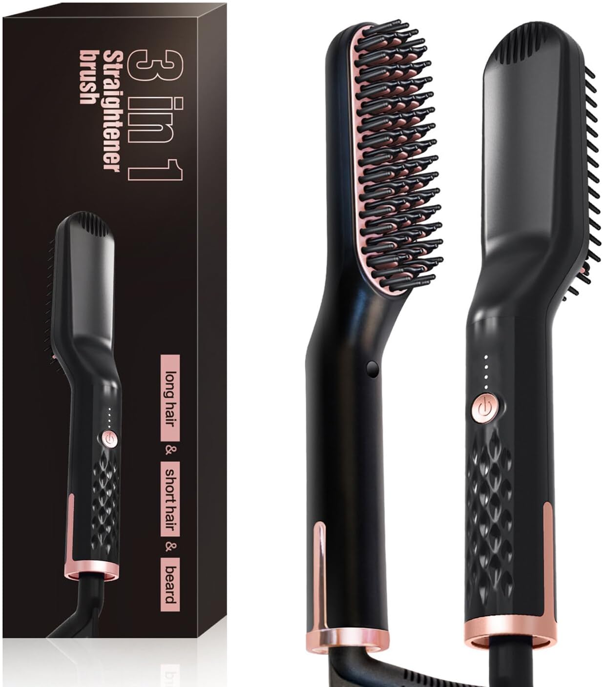 Beard Straightener for Men 25s Fast Heating Hair Straightener Brush 3 in 1 Professional Electric Hot Mustache Comb Beard Brush Temperature Adjustable & Anti-Scald for Styling Hair and Beard-0