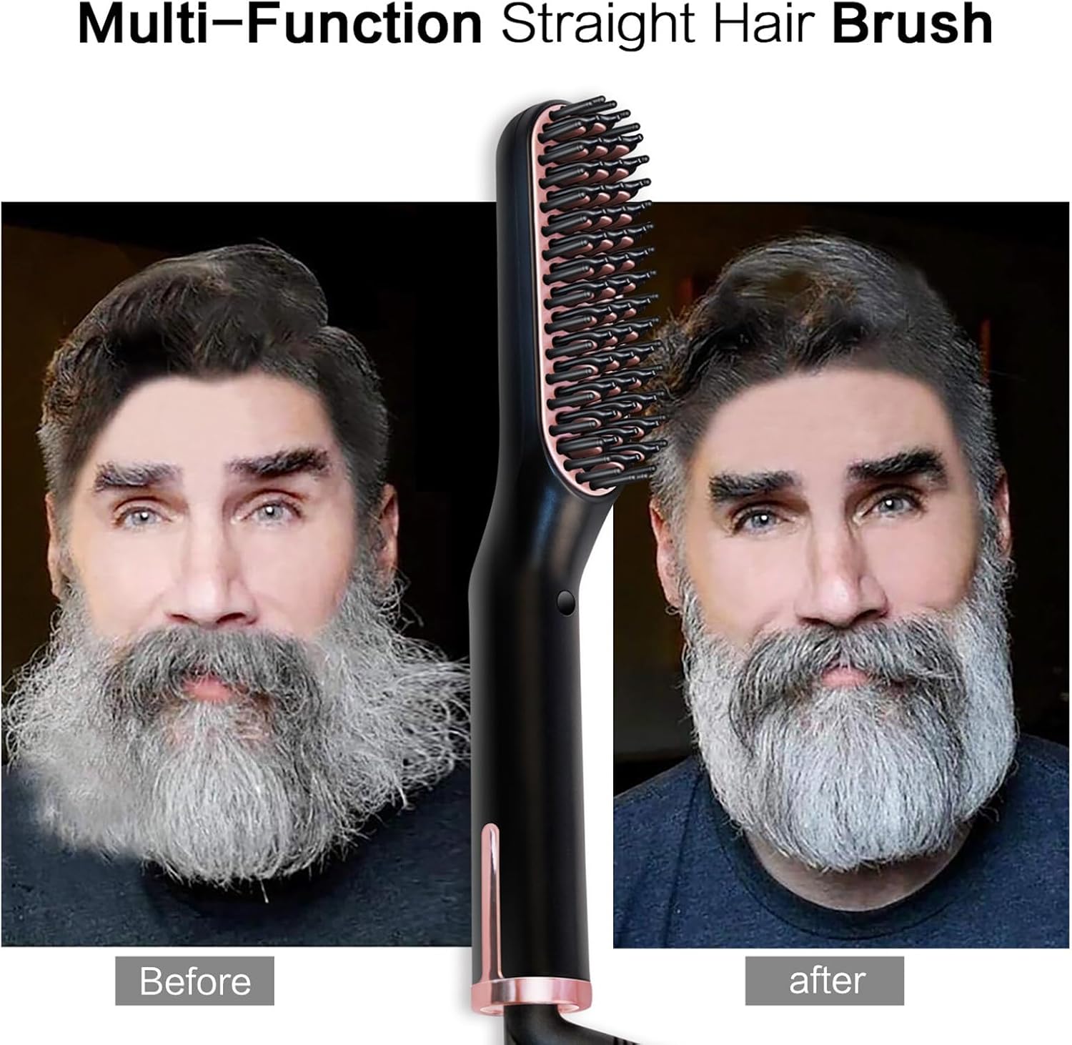 Beard Straightener for Men 25s Fast Heating Hair Straightener Brush 3 in 1 Professional Electric Hot Mustache Comb Beard Brush Temperature Adjustable & Anti-Scald for Styling Hair and Beard-1