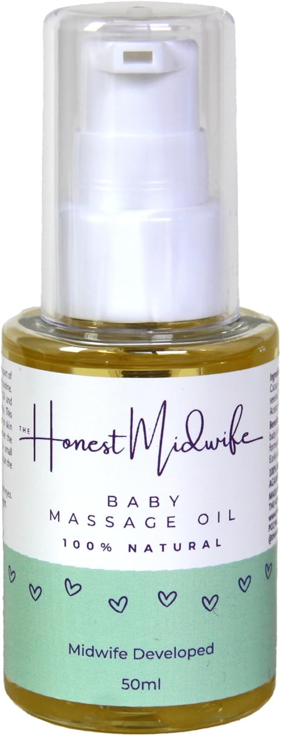 The Honest Midwife Baby Oil • 50ml • Massage Oil to Soothe, Moisturise & Heal • Suitable for Eczema + Cradle Cap • 100% Natural • Vegan • Cruelty-Free • Coconut Oil, Cocoa, Wheat Germ Oil + Vitamin E-0