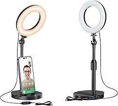 Desk Ring Light with Telescopic Stand, Travel Desktop Hola Light for Phone Selfie Laptop Zoom Video Calls Makeup Tiktok Reels Live Streaming