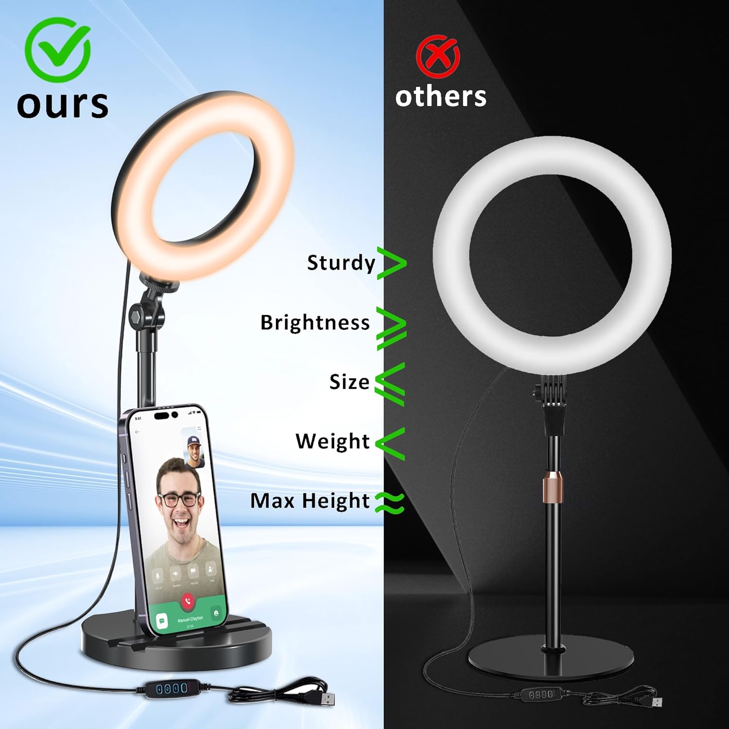 Desk Ring Light with Telescopic Stand, Travel Desktop Hola Light for Phone Selfie Laptop Zoom Video Calls Makeup Tiktok Reels Live Streaming-3