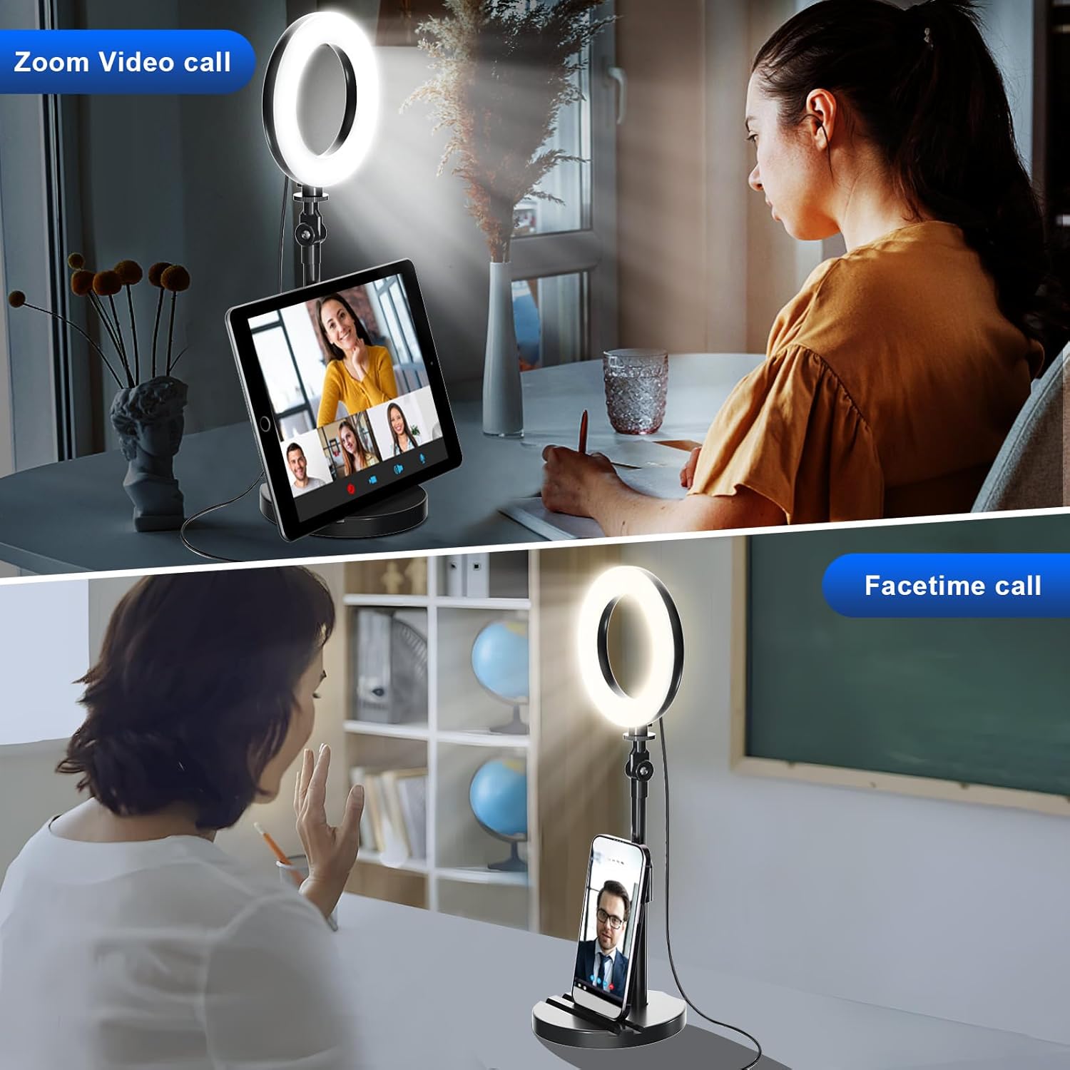 Desk Ring Light with Telescopic Stand, Travel Desktop Hola Light for Phone Selfie Laptop Zoom Video Calls Makeup Tiktok Reels Live Streaming-4