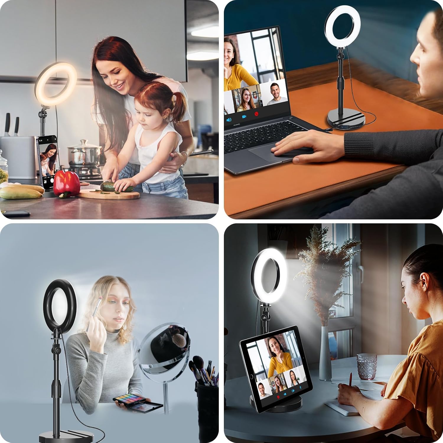 Desk Ring Light with Telescopic Stand, Travel Desktop Hola Light for Phone Selfie Laptop Zoom Video Calls Makeup Tiktok Reels Live Streaming-6