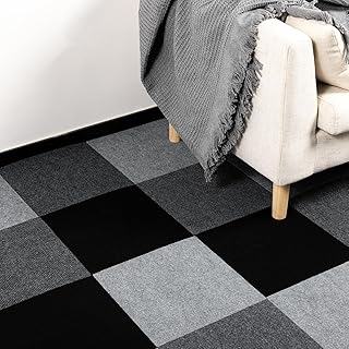 Carpet Tiles Carpet Floor Tiles, Self Adhesive Non-Slip Interior Floor Tiles, for Home Office Living Room Bedroom Kitchen Apartment Peel and Stick Carpet Flooring Dark Grey 30X30cm 50PCS (4.5m²)