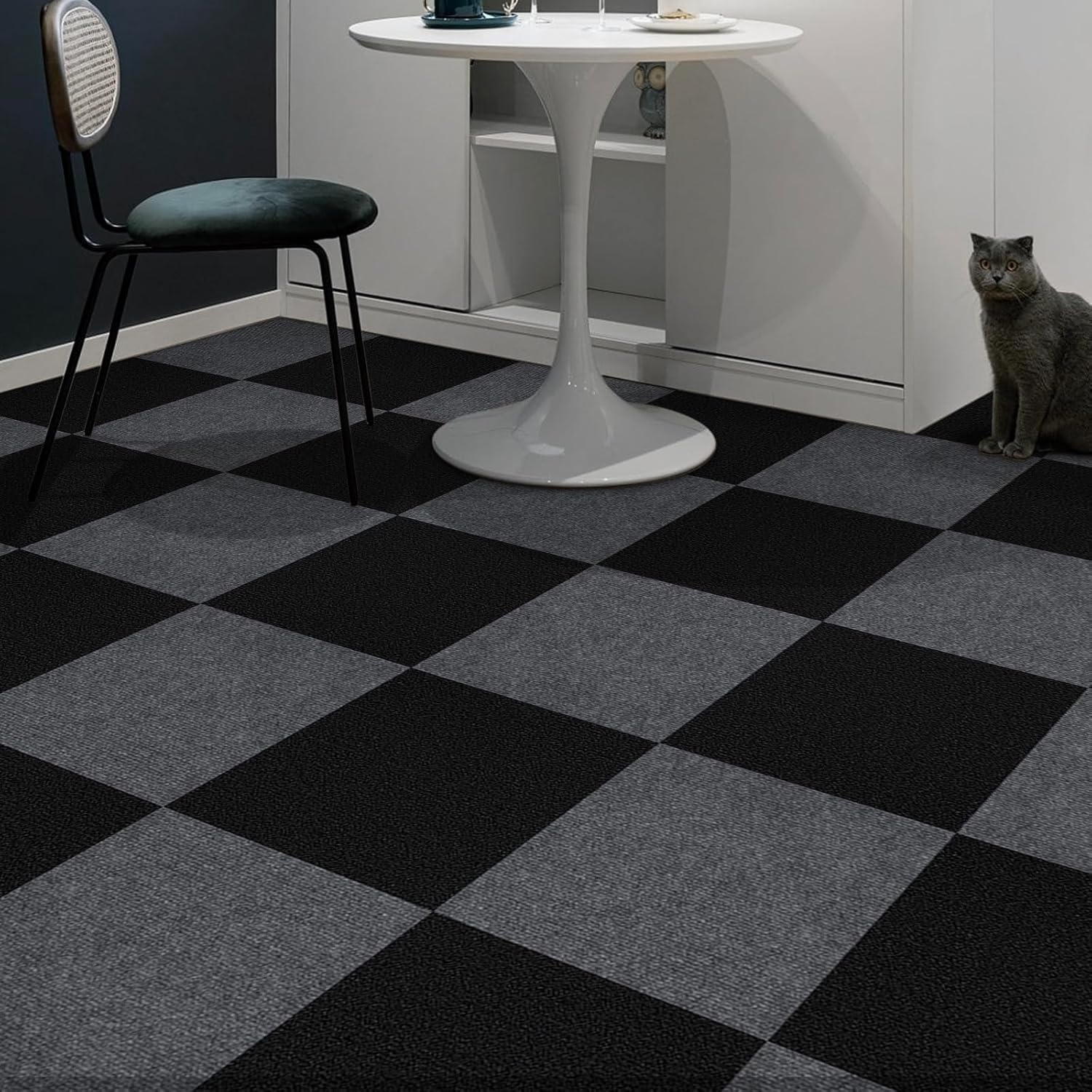 Carpet Tiles Carpet Floor Tiles, Self Adhesive Non-Slip Interior Floor Tiles, for Home Office Living Room Bedroom Kitchen Apartment Peel and Stick Carpet Flooring Dark Grey 30X30cm 50PCS (4.5m²)-7