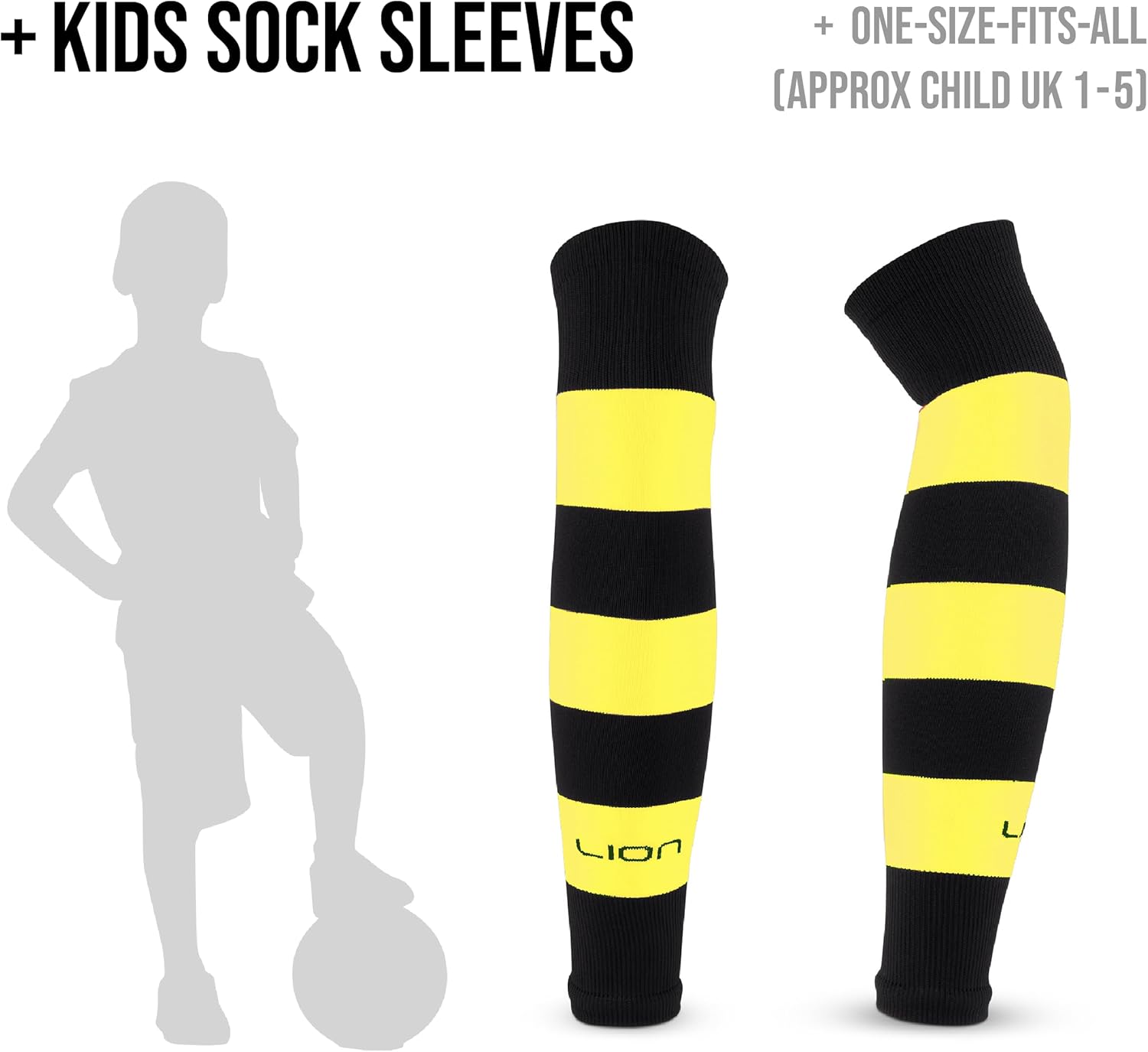 LION SPORTSWEAR Kids/Youth Football Sock Sleeves To Accompany Grip Socks - Fits Over Calf/Shin Pads - Variety Of Colors To Match Your Team Kit-1