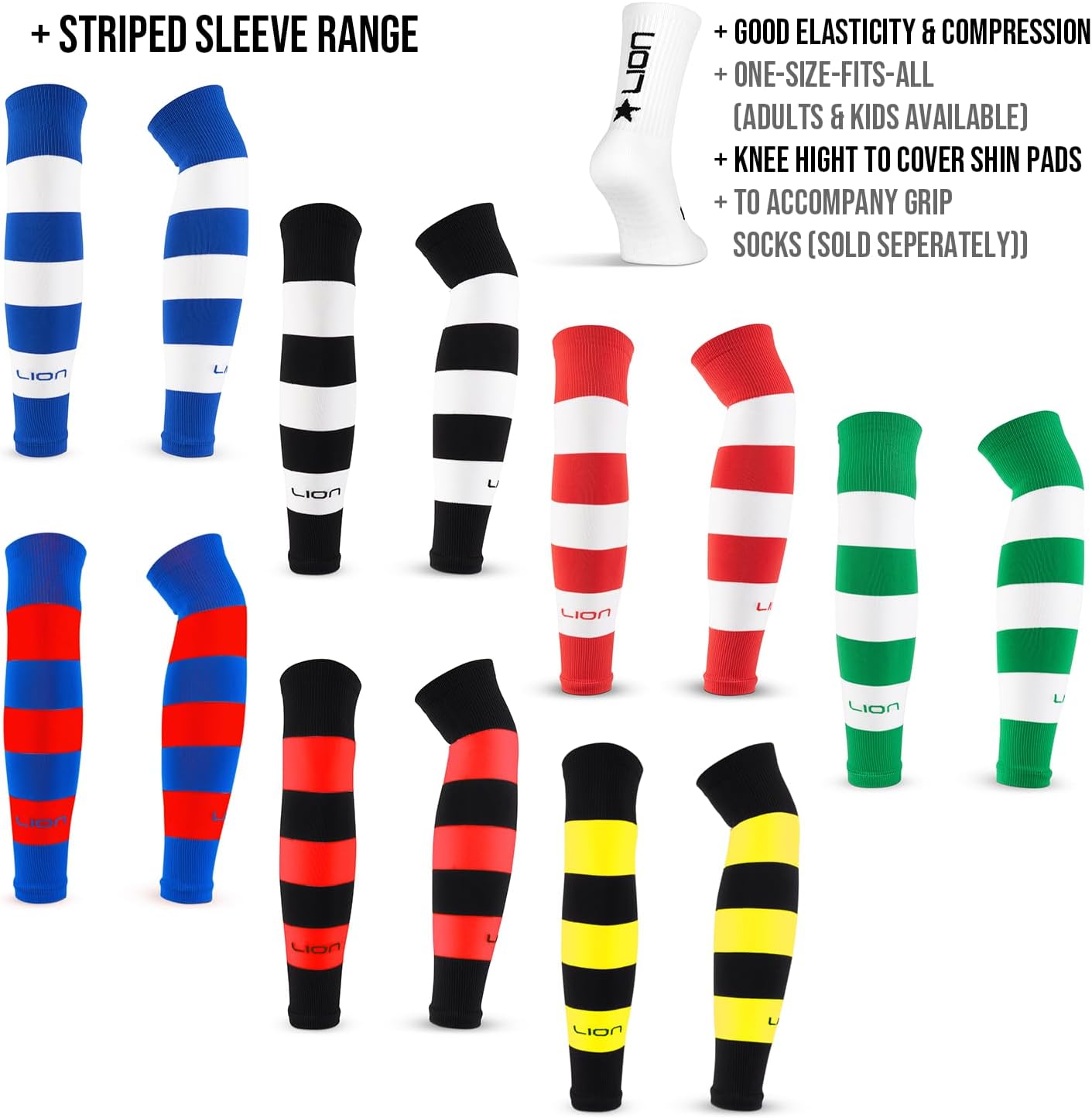 LION SPORTSWEAR Kids/Youth Football Sock Sleeves To Accompany Grip Socks - Fits Over Calf/Shin Pads - Variety Of Colors To Match Your Team Kit-3