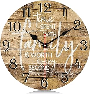 Lafocuse Wooden Rustic Farmhouse Family Wall Clock Silent Non Ticking 12 Inch,Battery Operated Vintage Shabby Chic Kitchen Clocks Wall Decorative for Living Room Bedroom Office