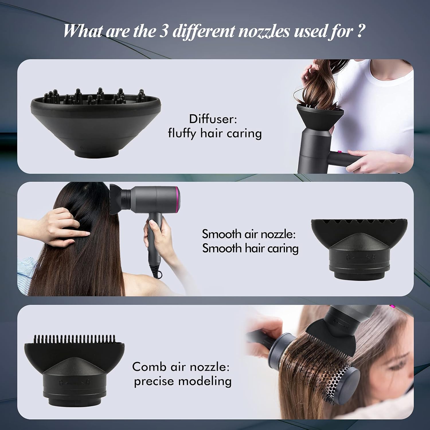 HappyGoo Hair Dryer Professional Ionic Hairdryer with 2 Speed 3 Heat Setting, Cool Shot Button, 1 Diffuser & 2 Concentrator for Women Man-4