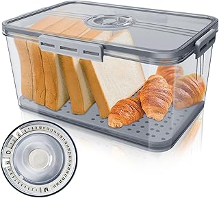 Suewidfay Bread Bins for Kitchen with Date Snap, Plastic Airtight Bread Bin with Lid, Bread Storage Containers with Air Valve, Stay Fresh Bread Box for Toast Bun Sandwich Cookies Donut