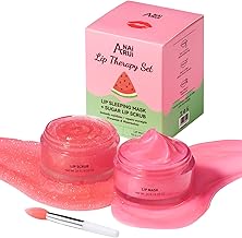 ANAiRUi Lip Scrub and Balm Set, Ceramide & Watermelon Lip Sleeping Mask for Lip Treatment, Lip Exfoliator for Polishing & Repairing Lips, Lip Care Gift Set for Dry Cracked Peeling Lips