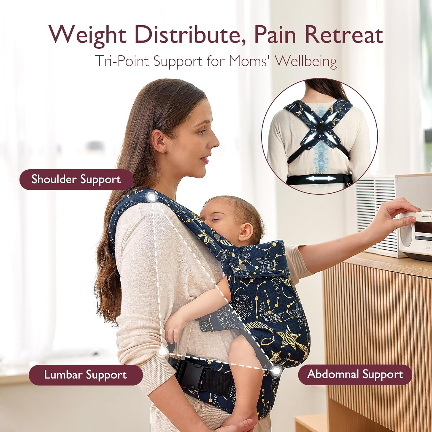 Momcozy Baby Carrier Newborn to Toddler - Ergonomic, Cozy and Lightweight Infant Carrier for 7-44lbs, All Day Comfort for Hands-Free Parenting, Enhanced Lumbar Support, Starry Sky-3