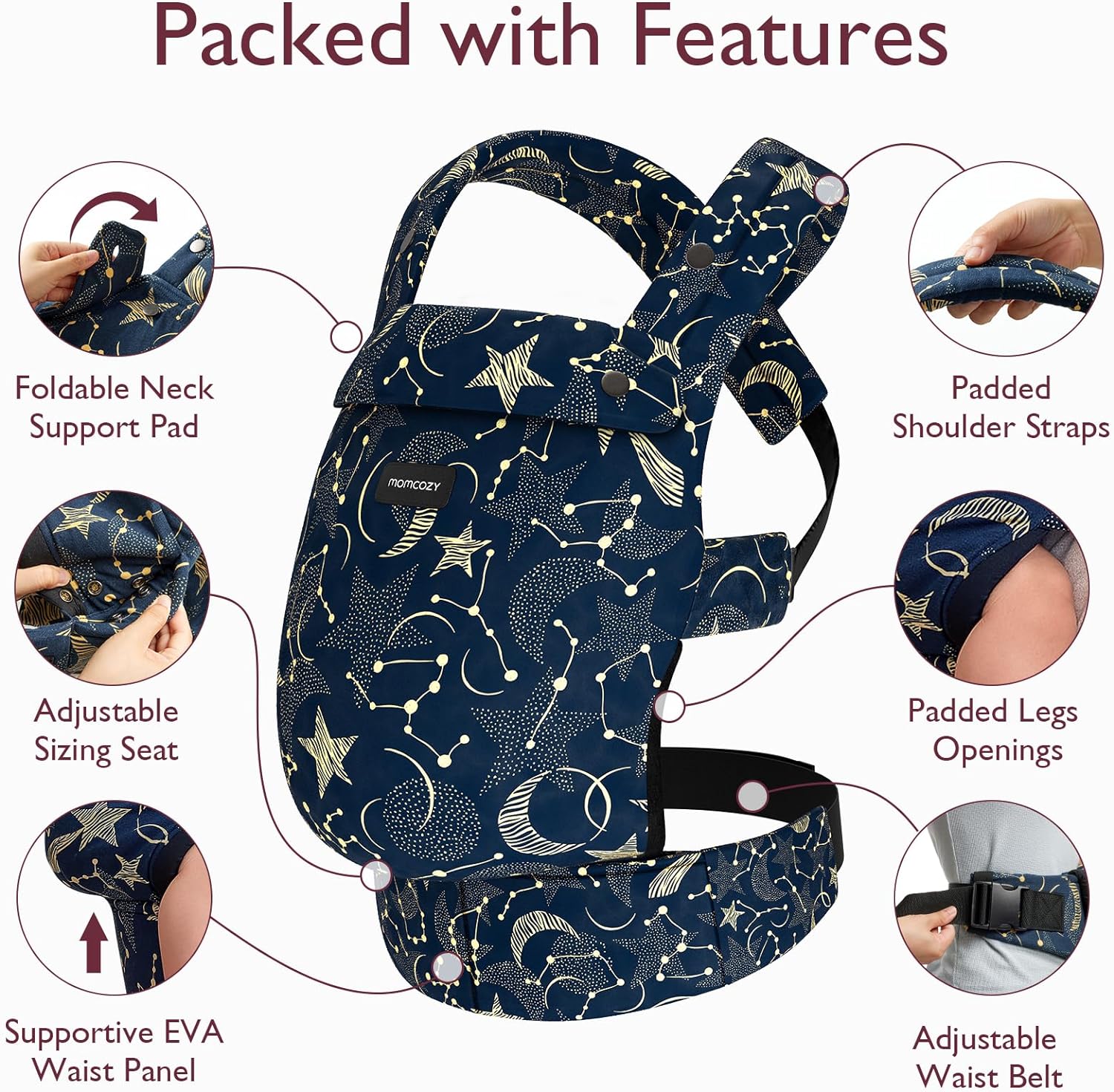 Momcozy Baby Carrier Newborn to Toddler - Ergonomic, Cozy and Lightweight Infant Carrier for 7-44lbs, All Day Comfort for Hands-Free Parenting, Enhanced Lumbar Support, Starry Sky-4