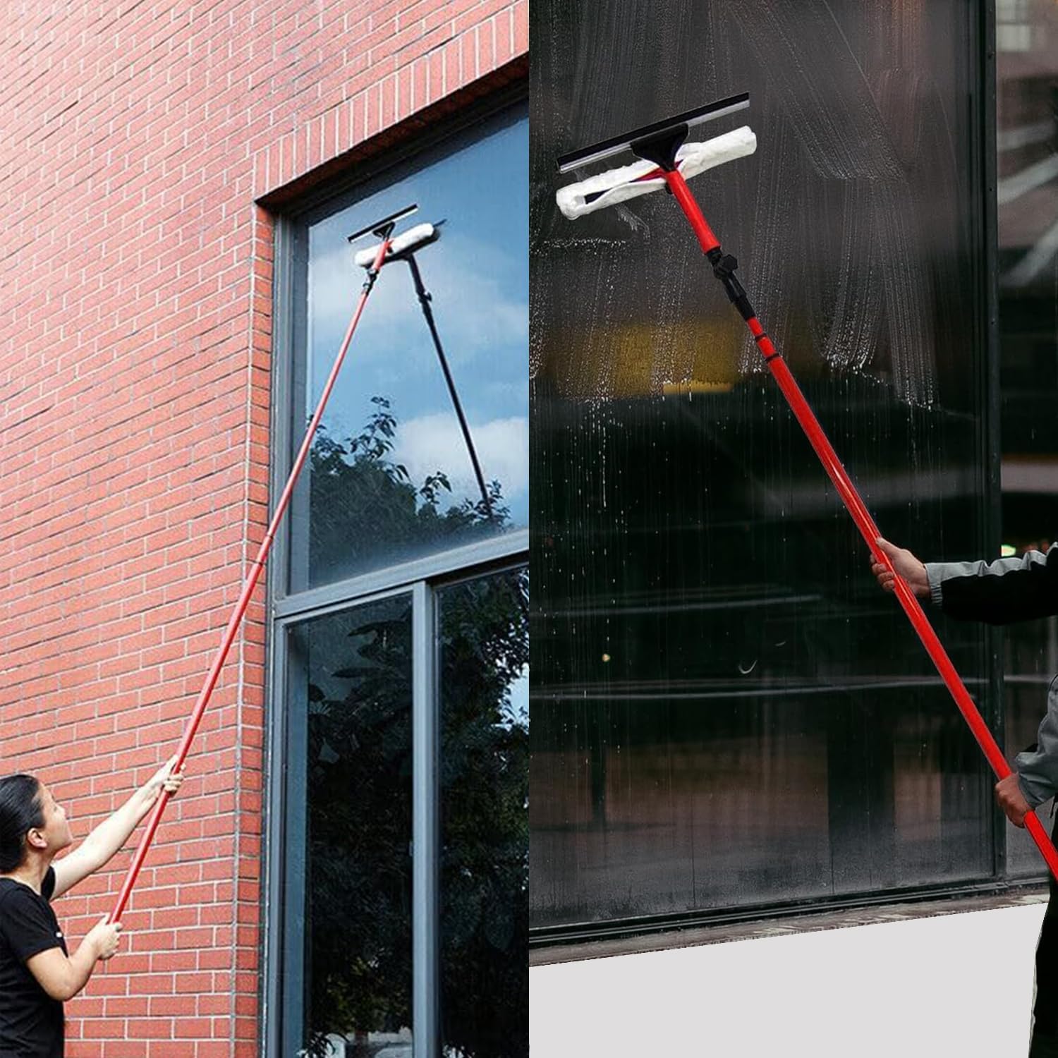 3.5M / 11 Feet Telescopic Extending Window Cleaner Kit Soft Head Window Squeegee Car Glass Cleaning Equipment Rubber Mop Long Aluminum Metal Pole long Handle 180 Degree Adjustable-4