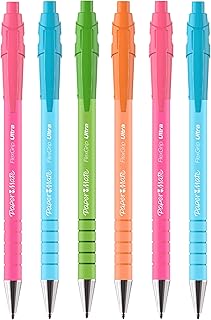 Paper Mate Flexgrip Ultra Retractable Ballpoint Pens | Medium Point | Blue Ink | Bright Retro Barrels | Pack of 6